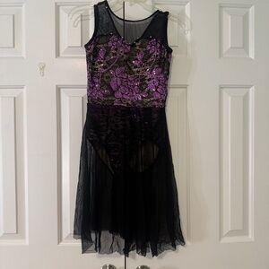 Black & Purple Lace Dance Costume w/ Sheer Skirt